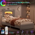 thumbnail image 4 of Gris tamaño individual marco de cama con forrado 2-tier almacenamiento cabecero LED lights y estación de carga cajón-no necesita colchón base para para niños girls o boys, 4 of 7