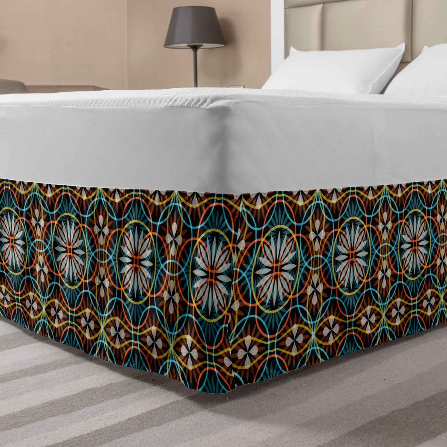 Floral Bed Skirt, Modern Overlapping Circle and Flora ...
