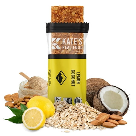 Kate's Real Food Organic Lemon Coconut Granola Bars, 12 Count, 2.2 oz - Energy Bars Made with Gluten Free Oats - Non GMO, Soy Free, Whole Grains, and All Natural