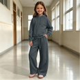 thumbnail image 2 of GiLiling Girls Pullover Hoodie with Kangaroo Pocket and Wide Leg Pants Set, Kids 2 Piece Fall Winter Sweatsuit Outfits (Dark Gray, 13-14 Years), 2 of 8
