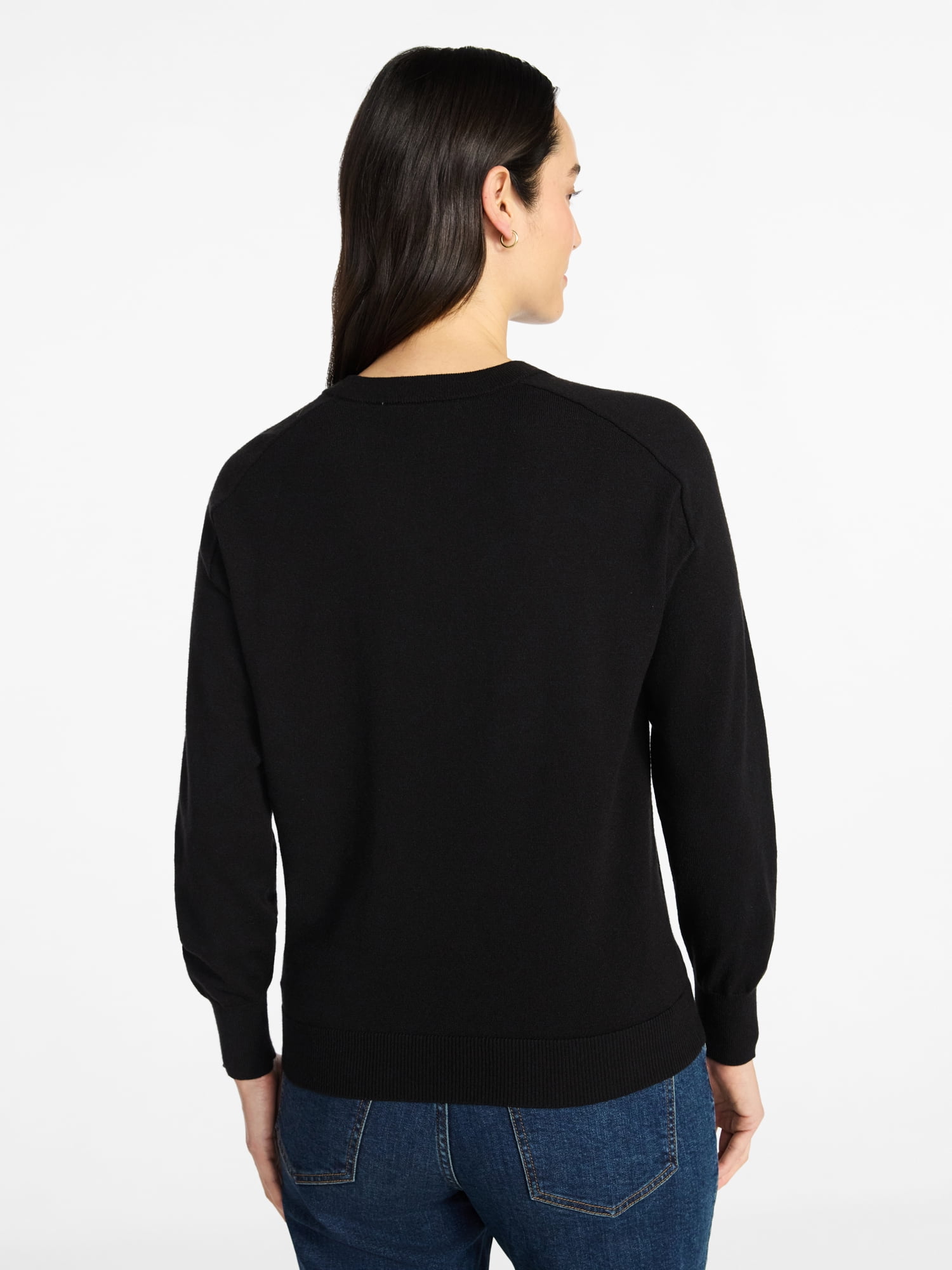 Time and Tru Women's Crewneck Sweater with Long Sleeves, Lightweight, Sizes XS-XXXL