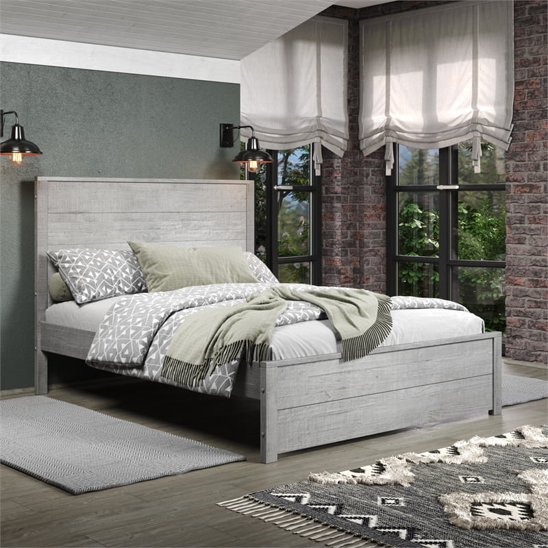 Camaflexi Hampton Solid Wood Queen Size Bed, Queen Bed Frame with Headboard, Driftwood Finish