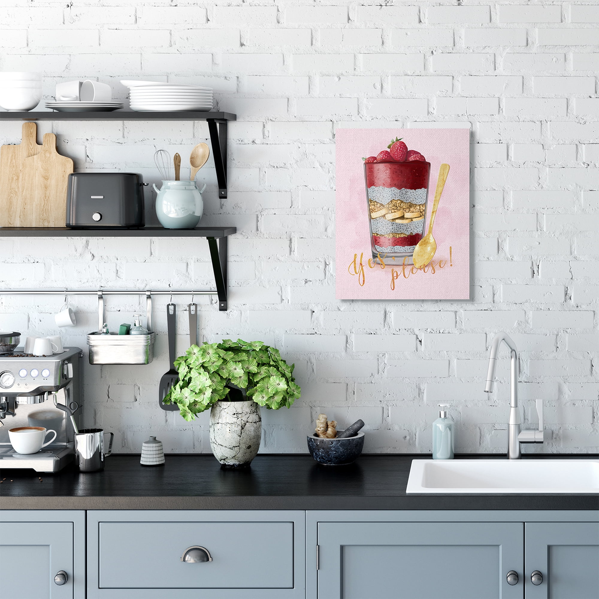 Stupell Industries Yes Please Fruit Parfait Gold Pink Painting Canvas Wall Art by Ziwei Li