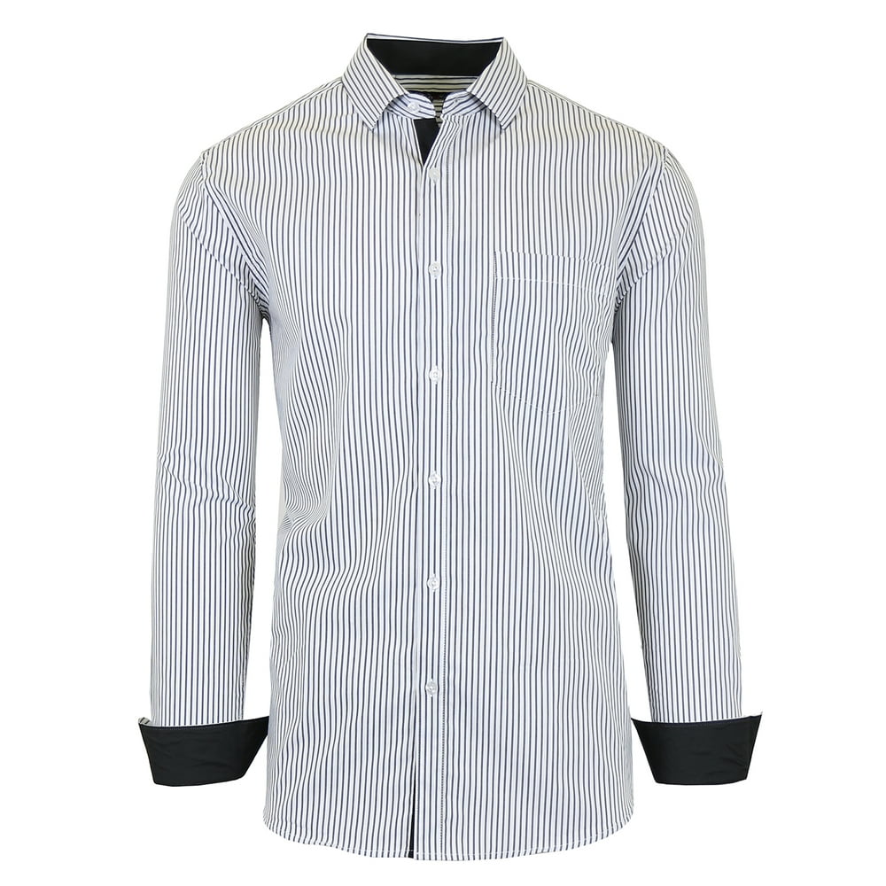GBH Men's Long Sleeve SlimFit CottonStretch Pinstripe Dress Shirts