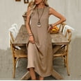 thumbnail image 2 of Vestido de Algodón con Bolsillos Color Sólido Algodón Suéter de Lino sin Mangas Falda Larga, Cuello Redondo Bolsillo Vestido Suelto Casual para las Mujeres, 2 of 8