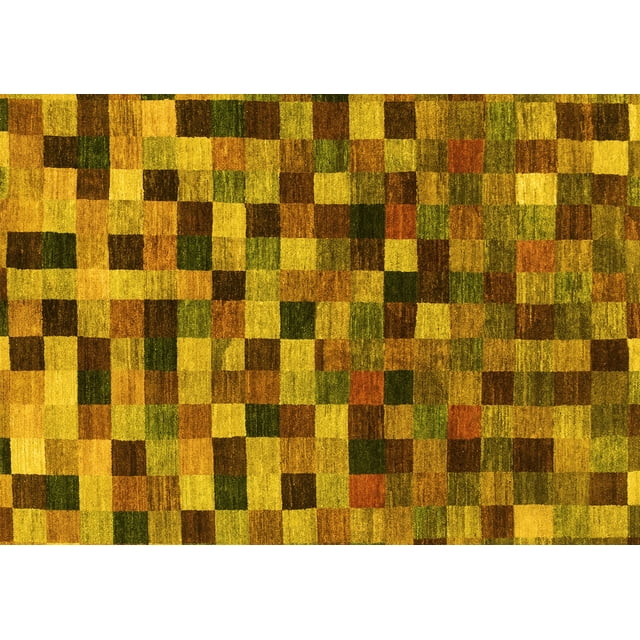 Ahgly Company Machine Washable Indoor Rectangle Checkered Yellow Modern Area Rugs, 4' x 6'