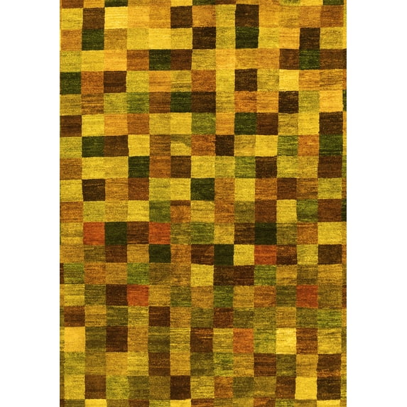 Ahgly Company Indoor Rectangle Checkered Yellow Modern Area Rugs, 4' x 6'