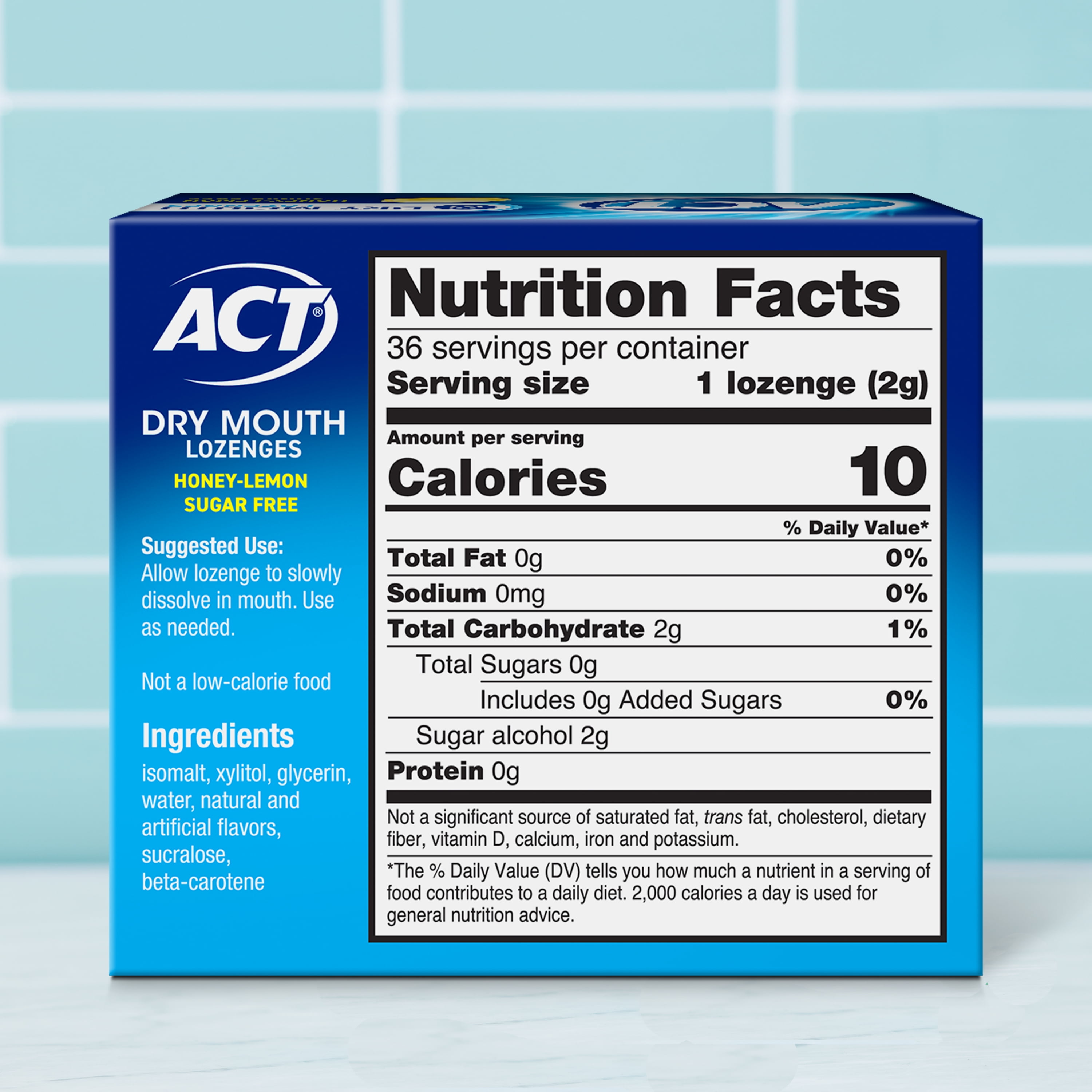 (2 pack) ACT Dry Mouth Moisturizing Lozenges With Xylitol, Honey-Lemon, 36 ct.