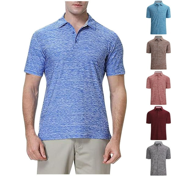 Jinhomg Mens Button Up Shirts Dressy Casual Short Sleeve Lapel Collar Polos Shirt Lightweight Basic Solid Spring Summer Outdoor Golf Tops Clearance Items for Men Blue XXL