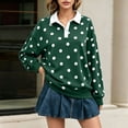 thumbnail image 3 of Evdexr Long Sleeve Shirts for Women Polka Dot Tops Oversized Collar Y8k Polo Shirts Casual Loose Streetwear Rugby Tshirts Dark Green 2XL, 3 of 6