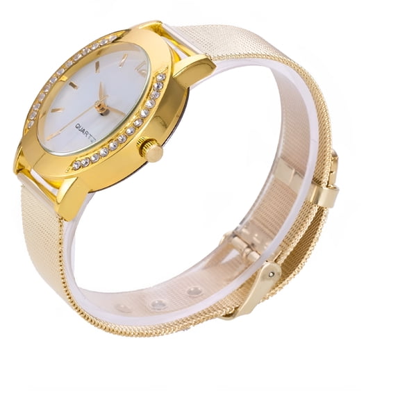 DESIGNICE Fashion Women Golden Stainless Steel Analog Quartz Wrist Watch No Battery Watches for Men Time Watch Womens Leather Watches Classic Mens Watch No Date Watch Metal Band Couple Light Up