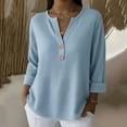 thumbnail image 2 of XPMWRP Waffle Knit Tops for Women Button Down V Neck Henley Shirts Spring Fashion Roll Long Sleeve Shirts Dressy Casual Tunics Light Blue XXL, 2 of 5