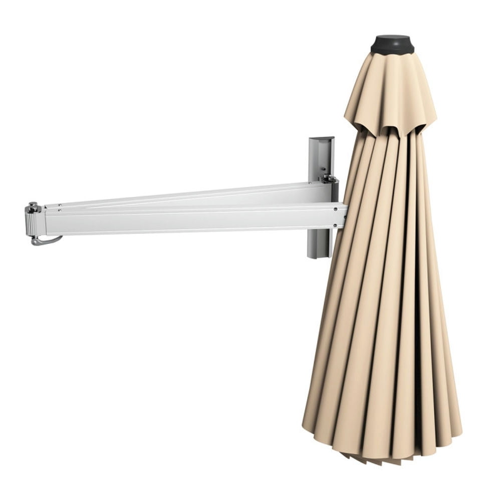 Kadyn Outdoor Patio Umbrella, Outdoor Table Umbrella, 8ft Wall-Mounted Telescopic Folding Tilt Sun Shade Umbrella-Beige