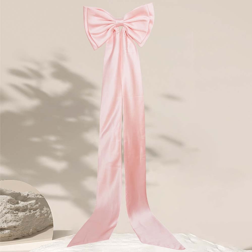 Pink Large Wedding Pew Bows with Long Tails Long Black Satin