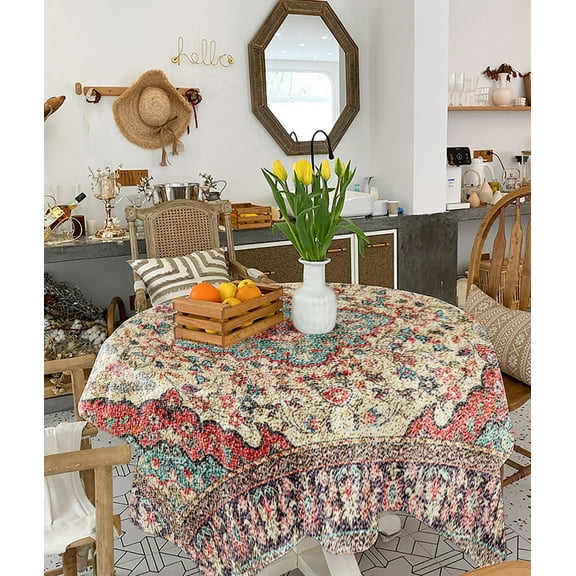 Vintage Boho Tablecloth Square Table Cloth 54x54, Waterproof Tablecloth Outdoor Table Cloth, Modern Geometric Aesthetics Abstract Art Washable Table Cover for Kitchen Dining Party