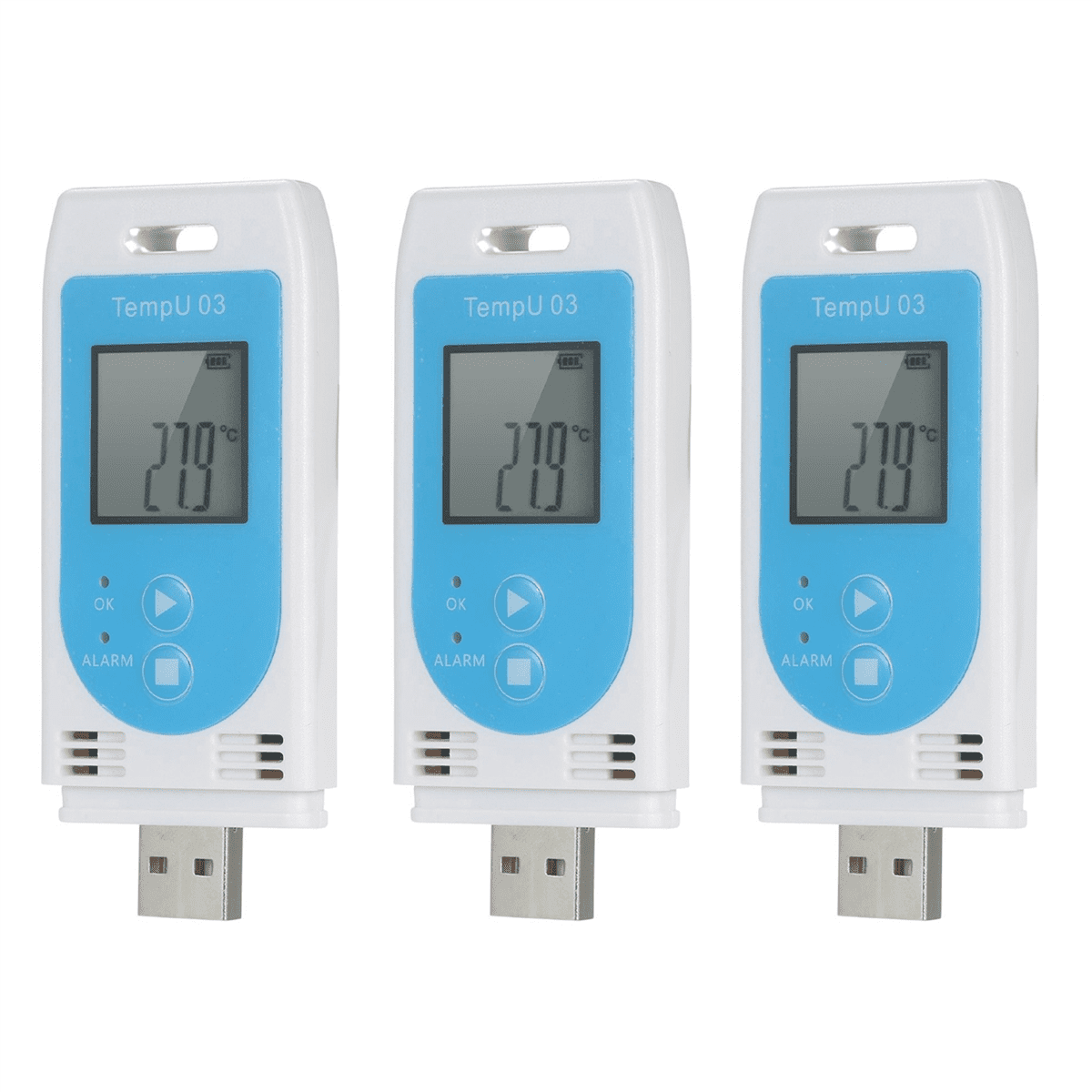 3X TempU 03 USB Temperature Humidity Data Logger Reusable RH TEMP Datalogger Recorder Humiture Recording Meter,3 x USB Temperature Humidity Recording Tester,white