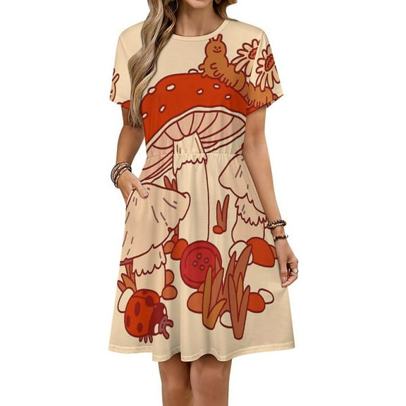 Mushrooms & Tiny Friends Sundress Short Sleeve Dress Summer Women Clothes Dress for Women Dresses