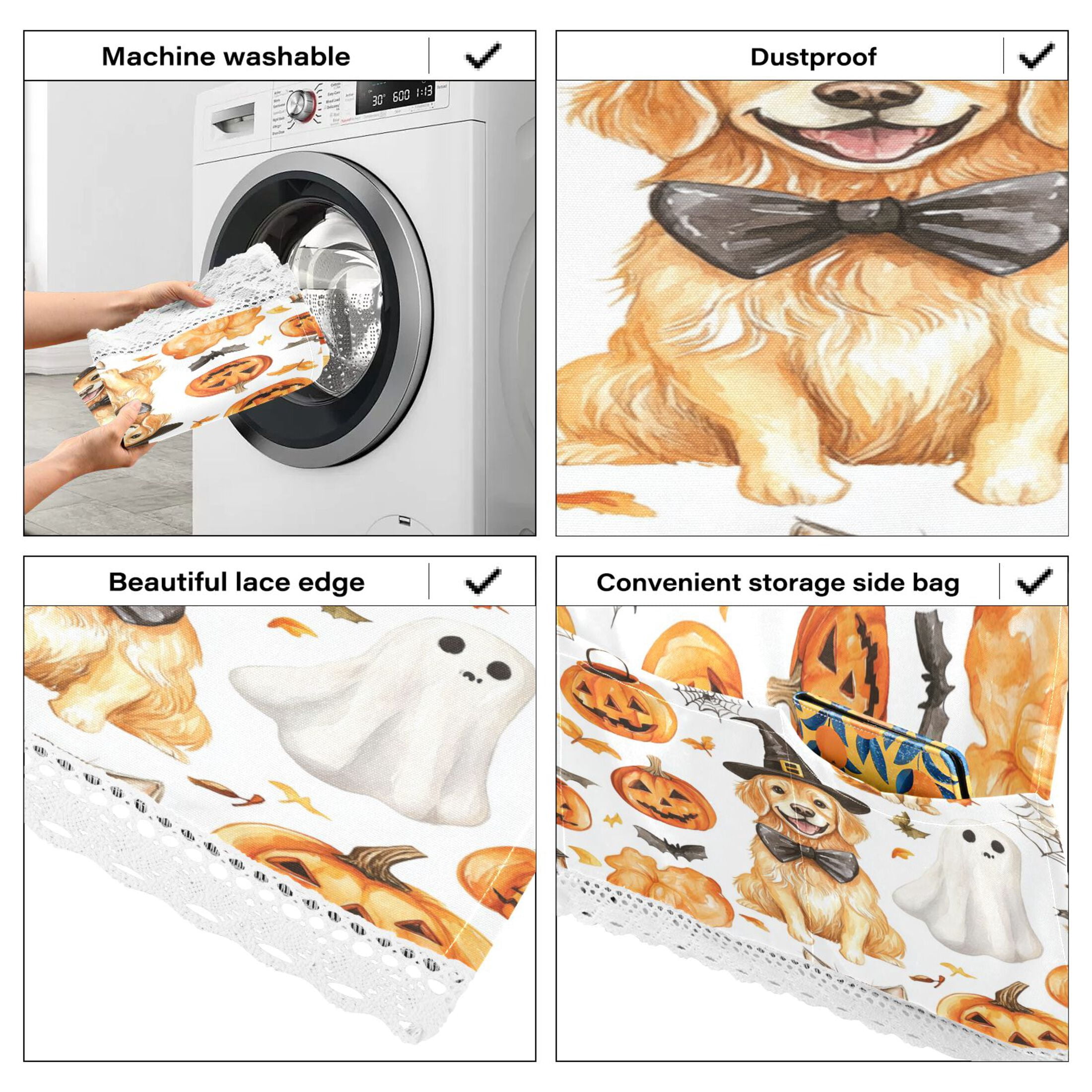 Halloween DogWasher and Dryer Covers Dust-Proof and Oil Resistant Fridge Cover with 4 Storage Pockets Washing Machine Top Cover for Laundry Kitchen Home 51.2 x 22 In