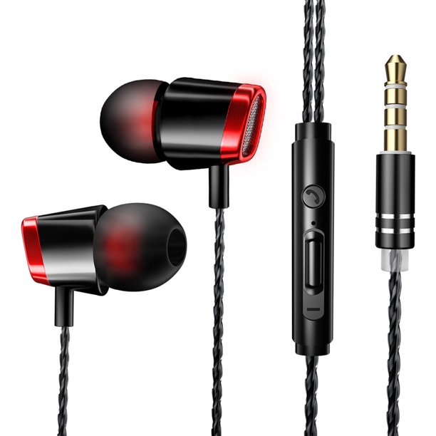 Auriculares intrauditivos Auriculares deportivos con cable de 3,5 mm Auriculares estéreo Auriculares para teléfono móvil con micrófono, Negro Rojo Guardurnaity EL2746-01B