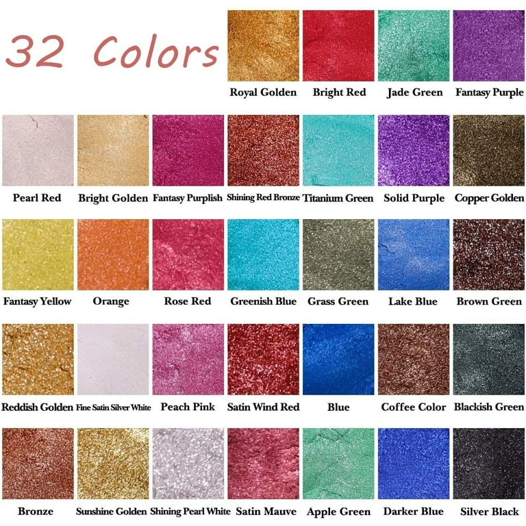 SEISSO 32 Colors Mica Powder Rich Coloring Pigment Powder in Jars, for  Epoxy Resin, Slime, Bath Bomb, Soap Making, Supplies Powder Pigments, DIY