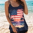 thumbnail image 2 of NIEWTR Tankini Hauts pour Femmes Bretelles Spaghetti Contrôle du Ventre Haut de Maillot de Bain Graphique Drapeau Américain (Rouge, P), 2 of 5