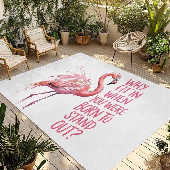 Pink Flamingo Outdoor Rug 4x6 Ft - Reversible Patio Rug Outdoor Camping Rugs, Summer Animal Gradient Watercolor Washable Indoor Outdoor Area Rugs, Non-Slip Outdoor Carpet Runner for Deck/Porch