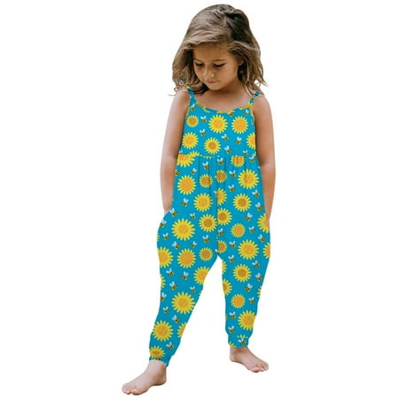 

DTBPRQ Toddler Baby Bodysuit Summer Strap One Piece Bodysuit Leopard Harem Straps Romper Sleeveless Floral Print Jumpsuit Playsuit 1-6 Years