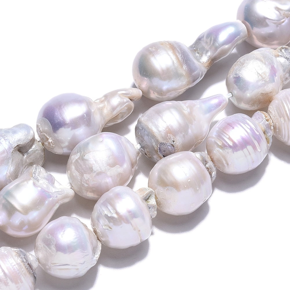Natural Baroque Pearl Keshi Pearl Beads Strands Cultured Freshwater Pearl Nuggets Seashell color 12~28x10~16x10~15mm Hole: 0.6mm 24~34pcs/strand 15.35 inch~15.75 inch(39cm~40cm)