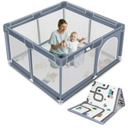 kmaier Baby Playpen , Large Indoor and Outdoor Play Yards, 360 Visibility , for Toddler-Grey
