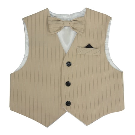 Tan Stripe Bow - Boys Tan Striped Vintage Vest Set with Matching Bow Tie