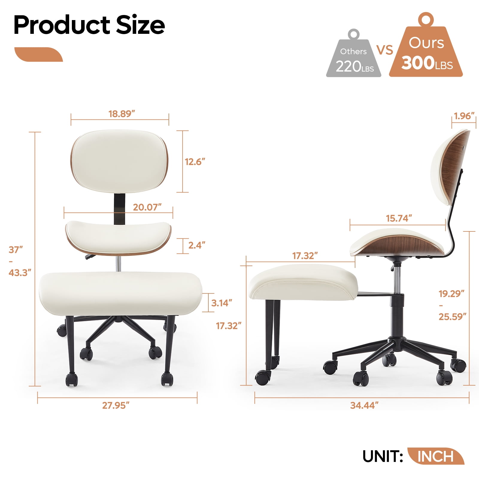 Bestier Cross Legged Office Chair, Adjustable Height Ergonomic ADHD Chair, Swivel Seat for Yoga Meditation home office, PU Leather, White​