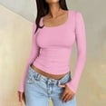 thumbnail image 2 of LISTHA Long Sleeve Shirts Women Fashion Crop Tops Square Neck Slim Fit 2025 Clothes Basic T Shirts #1Pink XS, 2 of 6