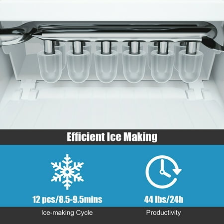 Costway - Portable Countertop Ice Maker Machine 44Lbs/24H Self-Clean w/Scoop - Silver