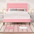 thumbnail image 6 of 4 EVER WINNER Full Platform Bed with Horizontal Stitched Pink Velvet Headboard, Upholstered Base, Stable Slat Support, Easy Assembly, 6 of 9