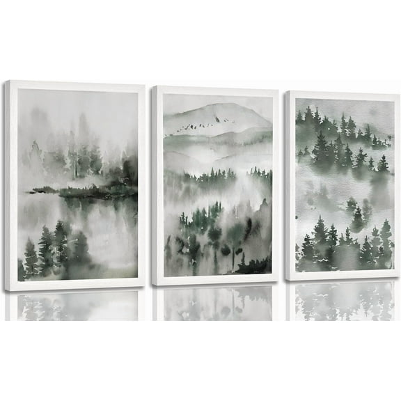 3 Pcs Sage Green Wildflowers Canvas Wall Art Neutral Minimalist Abstract Boho Floral Botanical Painting Pictures Wall Decor Poster Print Artwork for Living Room Bedroom Home Decoration Und