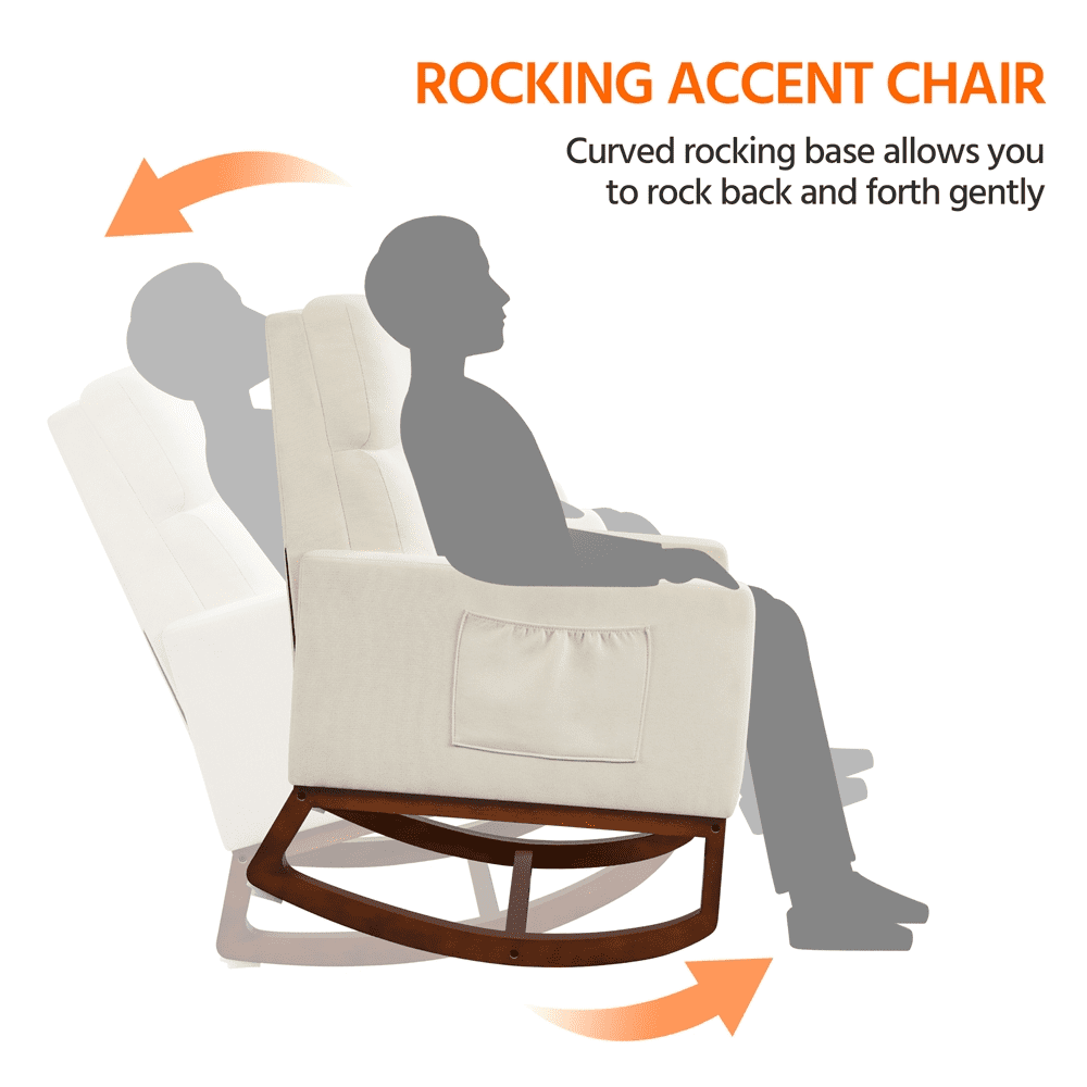 Alden Design Fabric Upholstered Rocking Accent Chair, Beige