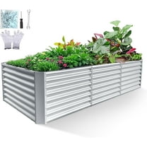 Jacgood 8x4x2ft Raised Garden Beds Outdoor,Galvanized Metal Planter Box for Vegetables,Flowers,Herbs, Silver Rectangle