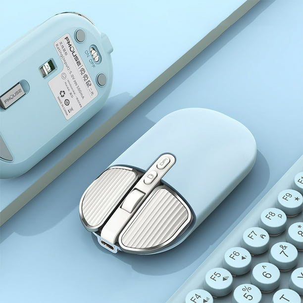 Ratón inalámbrico, Modo dual Bluetooth+2.4G, Silencioso, Estiloso, Azul