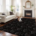 thumbnail image 2 of 8'x10' Area Rugs, Black Spring Floral Indoor Outdoor Area Rug for Living Room Bedroom, Summer Botanical Flowers Classic Black Washable Bathroom Rugs Kitchen Floor Carpet Mats Home Decor Aesthetic, 2 of 8