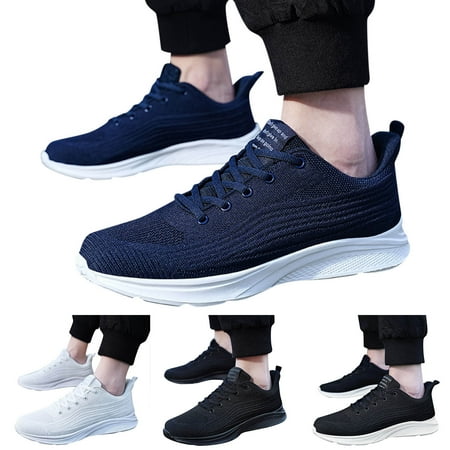 Aayomet Men Sneakers Wide Men Sports Shoes Fashion Summer New Pattern Simple Solid Mesh Breathable Comfortable Lace Up Shoes Black 9.5