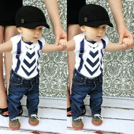 Infant Baby Boy Kids Short Sleeve T-shirt Tops Blouse + Jeans Pants Suit Outfits