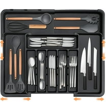 CharextSilverware Organizer Expandable Kitchen Utensil Drawer Organizer Large BPA Free Adjustable Cutlery Silverware Tray for Spoons Forks Knives Storage Divider for Kitchen Flatware 6-9 Slots Black