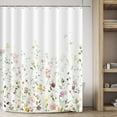 thumbnail image 2 of Blomming Bright Colorful Pink White Floral Shower Curtain, Watercolor Green Leaves with Butterflies Plant Bathroom Decoration Shower Curtain Sets 71x71 Inch with Hooks, 2 of 6
