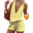 thumbnail image 2 of Women'S 2 Piece Outfits Deep V Neck Sleeveless Tank Tops and Shorts Summer Vacation Sets Yellow M, 2 of 7