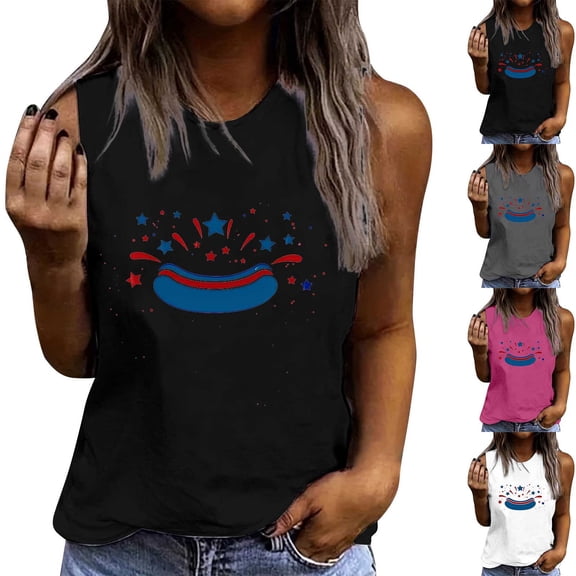 Lydpxz Women's 4th of July Tank Tops Plus Size Patriotic American Flag Graphic Tees Cute Sleeveless T Shirts Camisole Athletic Crew Neck Tanks