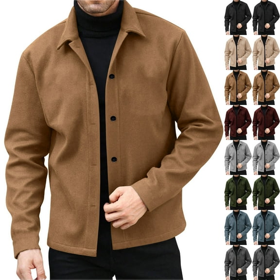 GuangCheng Jackets for Men Regular Fit Button Down Soft Shackets Long Sleeve Lapel Outwear Coats with Pockets