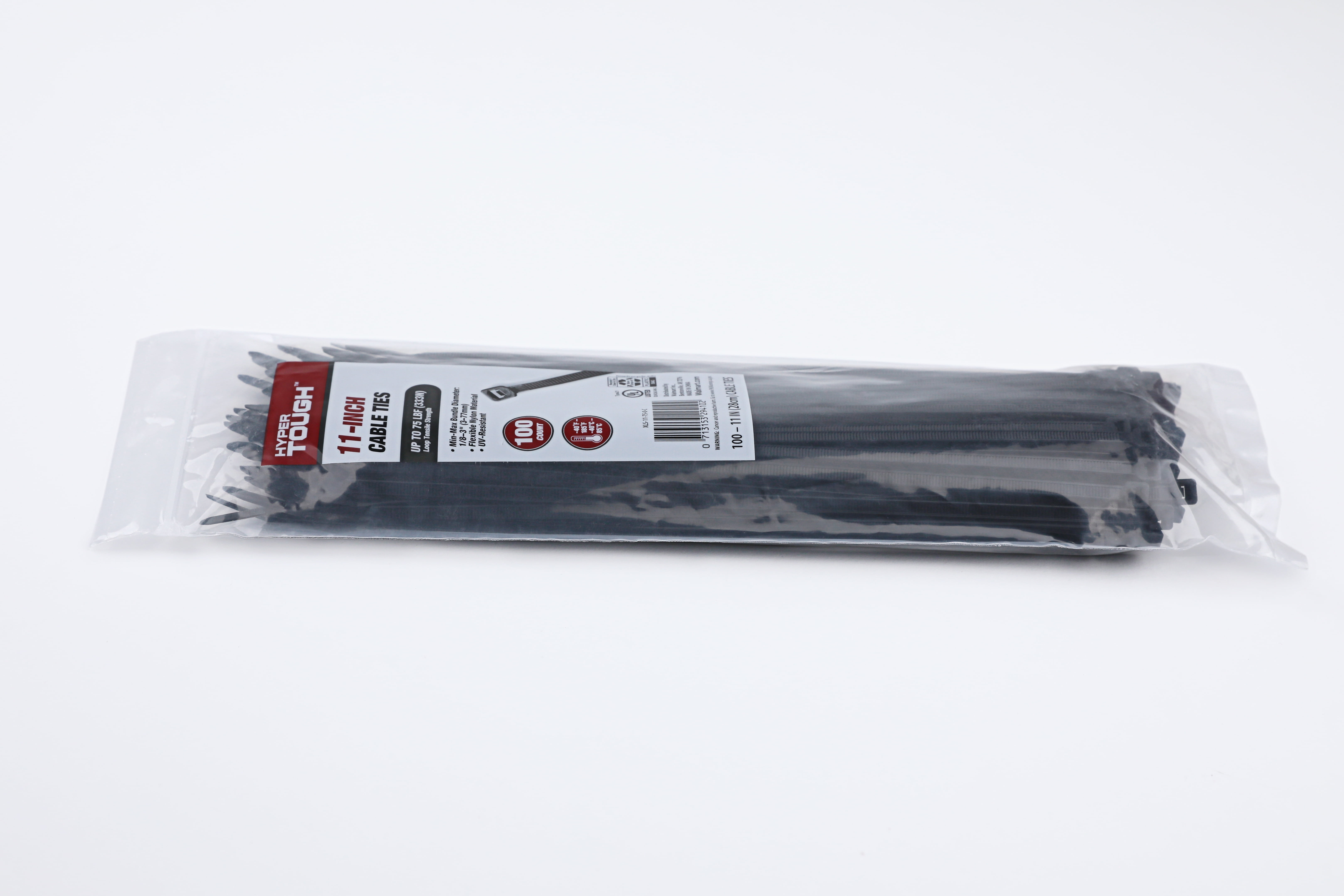 Hyper Tough 11 inch Cable Tie Uv Black 100Pcs