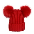 thumbnail image 2 of Dengjunhu Womens Winter Double Pom Pom Beanie Hats Fluffy Pompoms Cute Cap Warm Soft Cable Knit Hat for Women, 2 of 5