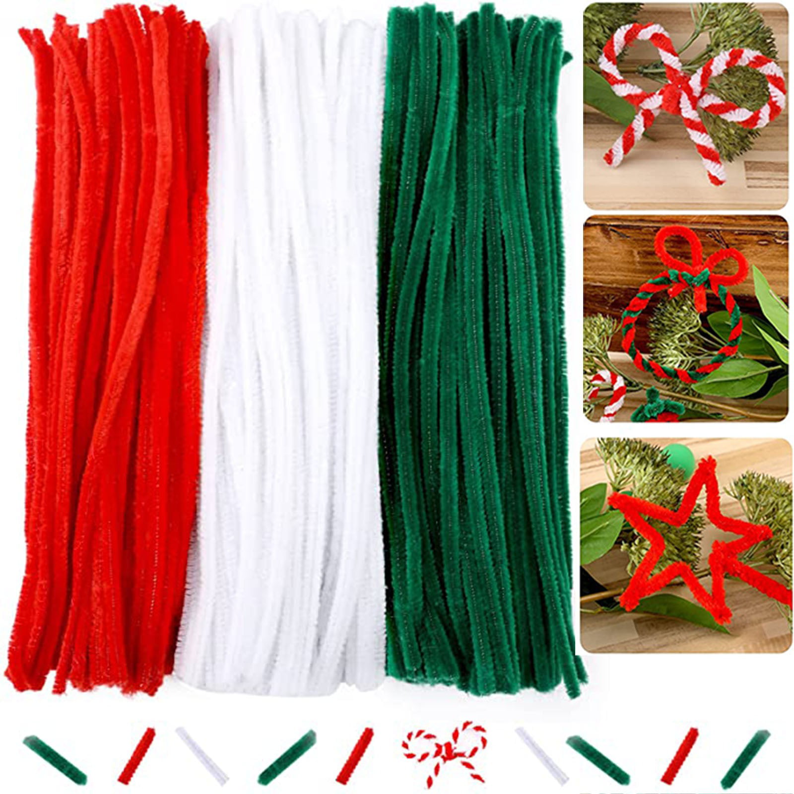 Red+Green+White Pipe Cleaners Chenille Stems Craft Pipe Cleaners Pipe Cleaners Bulk 210PCS Pipe Cleaners Art Pipe Cleaners for Creative Christmas Decoration Supplies 