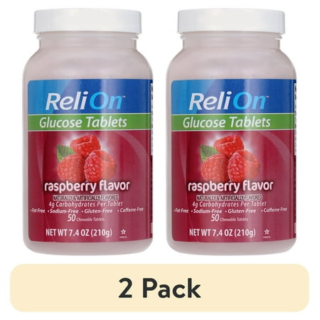 (2 pack) ReliOn Glucose Tablets, Raspberry Flavor, 50 Count